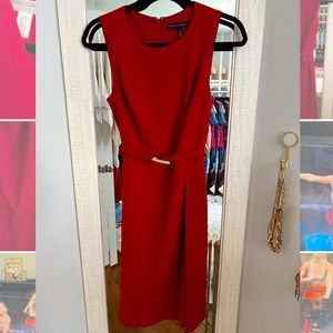 White House Black Market stunning Red shift dress with faux slit. Size 4.